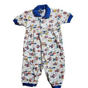 Vintage Sprockets Mervyns Fish All Over Print Baby Romper 24M One Piece 90s